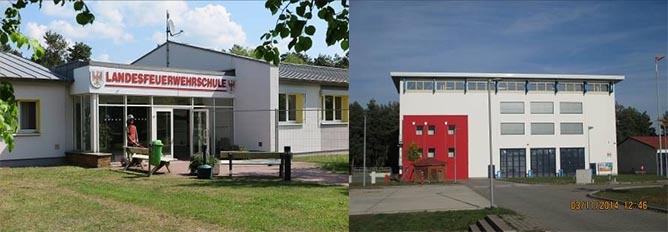 Außenansicht zweier Gebäude der Landesschule und Technischen Einrichtung für Brand- und Katastrophenschutz Eisenhüttenstadt